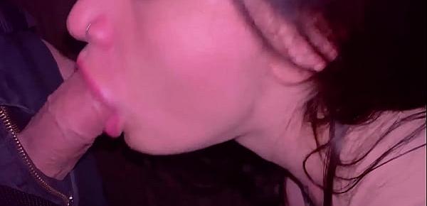 Risky blowjob to a stranger in a nightclub toilet and cum play